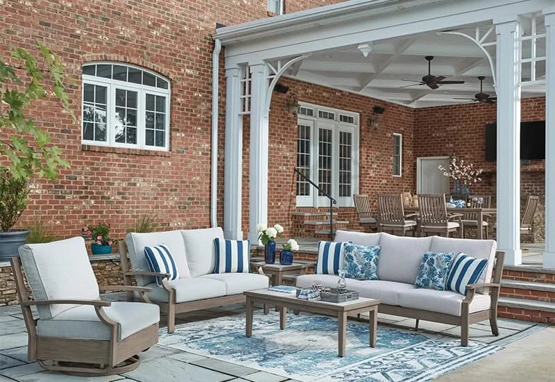 Texas Ranch Outdoor All Weather Sofa and Loveseat with Cushions and Throw Pillows
