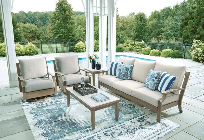 Texas Ranch Outdoor All Weather Sofa with Cushions and Throw Pillows