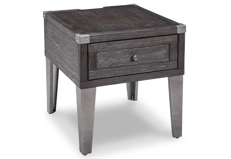 Toldeo Gray Modern Rustic Rectangular End Table with USB Ports and Outlets