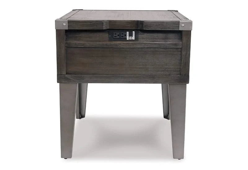 Toldeo Gray Modern Rustic Rectangular End Table with USB Ports and Outlets