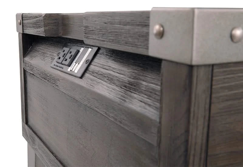 Toldeo Gray Modern Rustic Rectangular End Table with USB Ports and Outlets