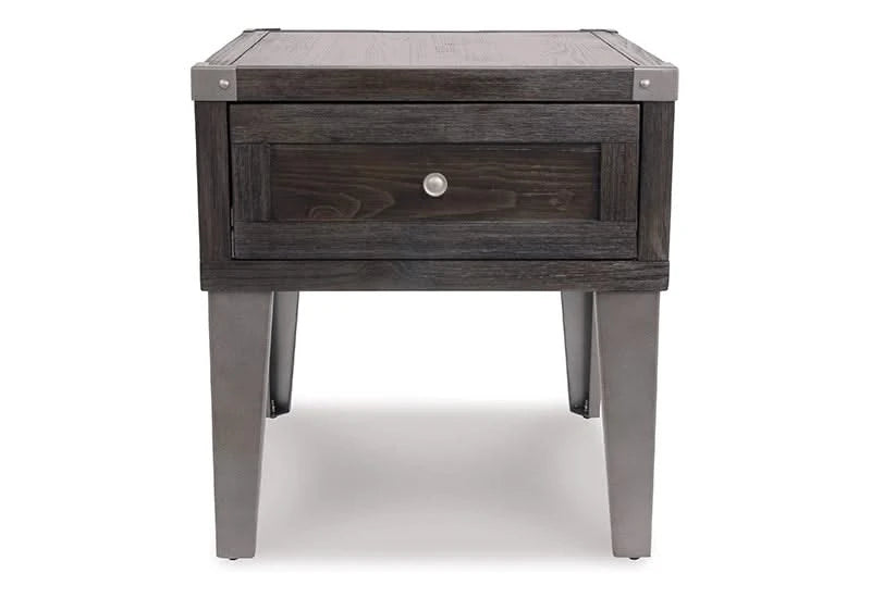 Toldeo Gray Modern Rustic Rectangular End Table with USB Ports and Outlets
