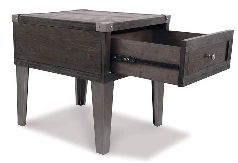 Toldeo Gray Modern Rustic Rectangular End Table with USB Ports and Outlets