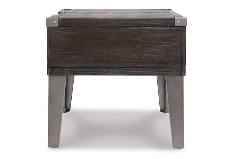 Toldeo Gray Modern Rustic Rectangular End Table with USB Ports and Outlets