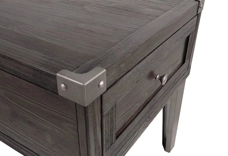 Toldeo Gray Modern Rustic Rectangular End Table with USB Ports and Outlets