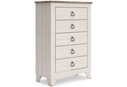 Urus White Rustic Farmhouse 5 Drawer Chest