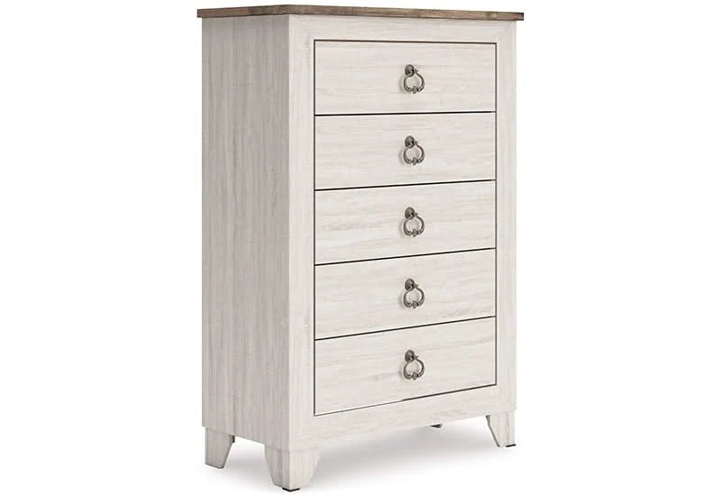Urus White Rustic Farmhouse 5 Drawer Chest