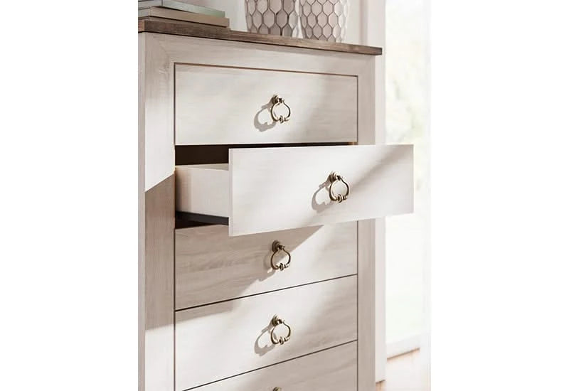 Urus White Rustic Farmhouse 5 Drawer Chest