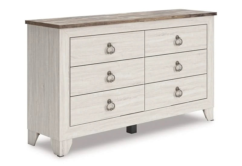 Urus White Rustic Farmhouse 5 PC Bedroom Set Includes Bed (Headboard, Footboard and Rails), Dresser and Mirror