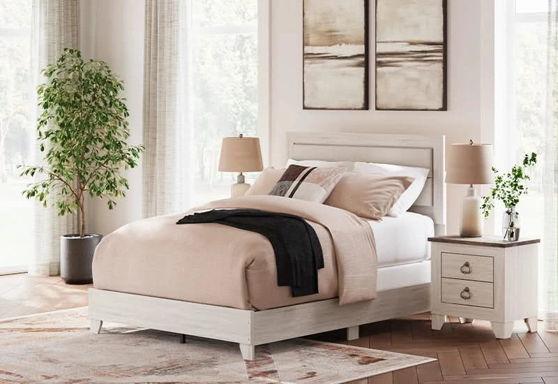 Urus White Rustic Farmhouse Bed Includes Headboard, Footboard and Rails