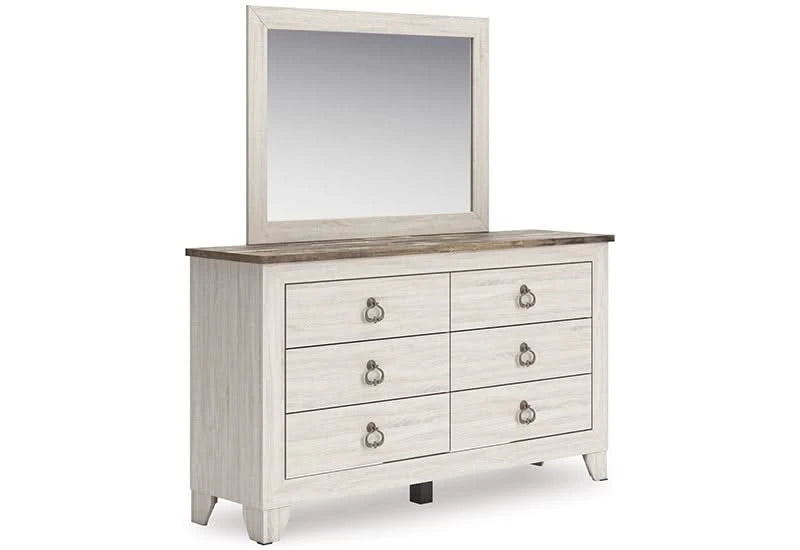 Urus White Rustic Farmhouse 5 PC Bedroom Set Includes Bed (Headboard, Footboard and Rails), Dresser and Mirror