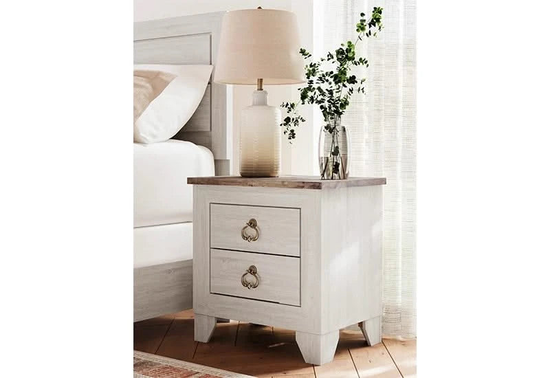 Urus White Rustic Farmhouse 2 Drawer Nightstand