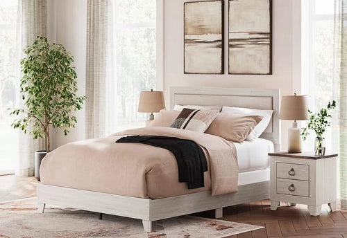 Urus White Rustic Farmhouse Bed Includes Headboard, Footboard and Rails