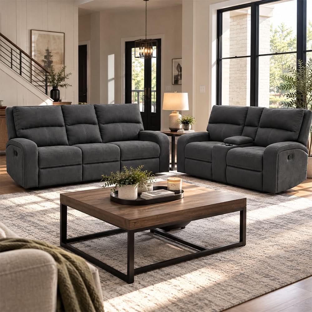 Vaquaro Slate Power Reclining Sofa & Loveseat Set