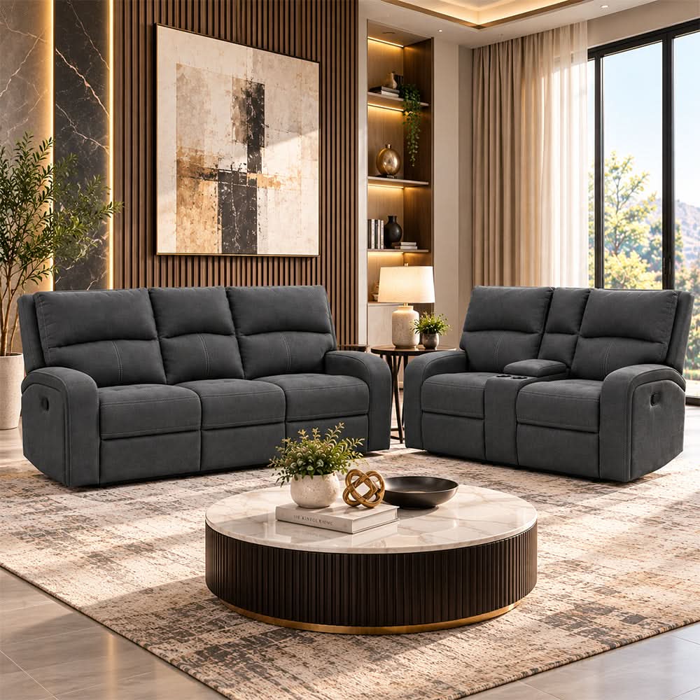 Vaquaro Slate Power Reclining Sofa & Loveseat Set