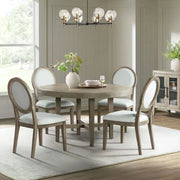 Versailles Grey Oak 5PC Round Dining Set with Boucle Upholstered Chairs