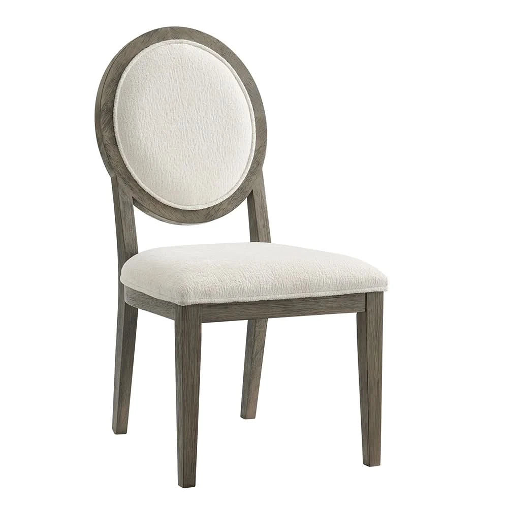 Versailles Grey Oak 5PC Round Dining Set with Boucle Upholstered Chairs