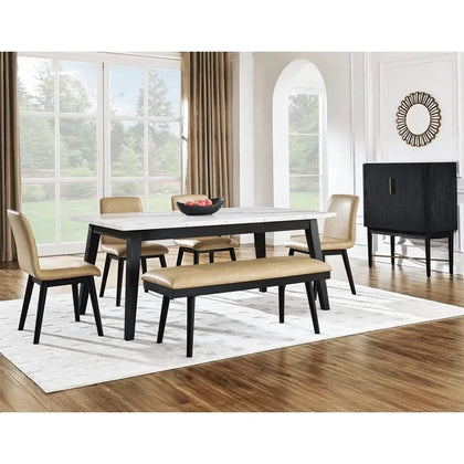 Vida Black Modern 6-Piece Rectangular Dining Set with White Marble Top