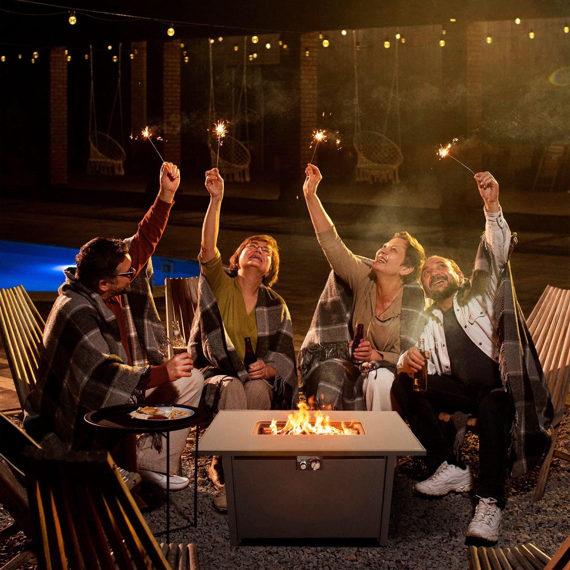 Outdoor Fire Pit Table With Lid - Black - Steel