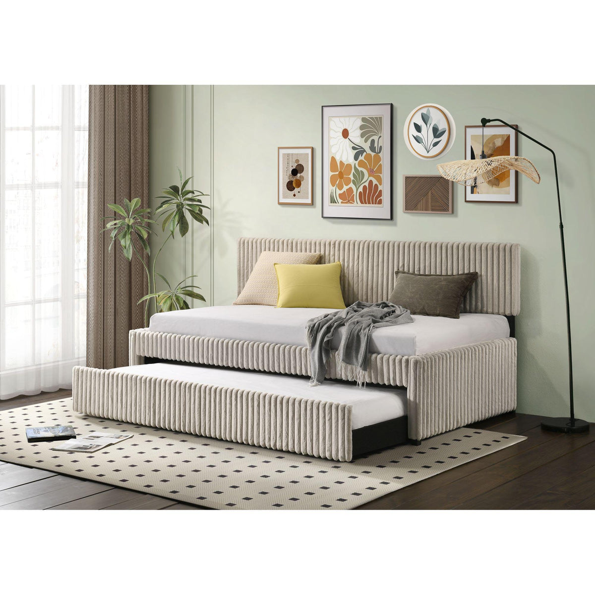Arden - Twin Daybed With Trundle - Corduroy Beige