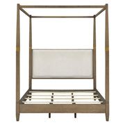 Queen Canopy Bed Frame With Upholstered Headboard - Brown