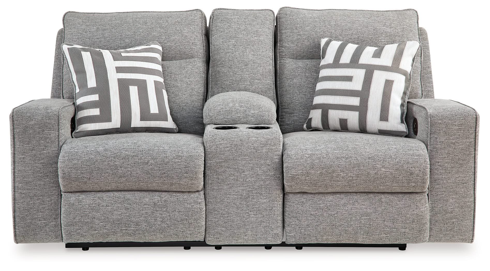 Biscoe - Power Reclining Loveseat With Console /Adj Headrest - Pewter