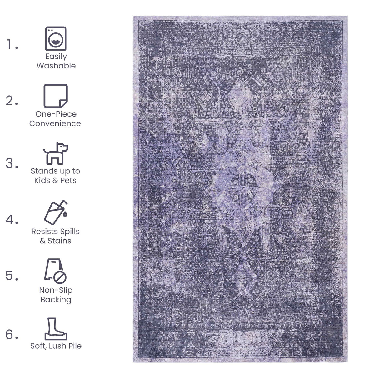 Maval - 8' X 10' Washable Area Rug - Anthracite