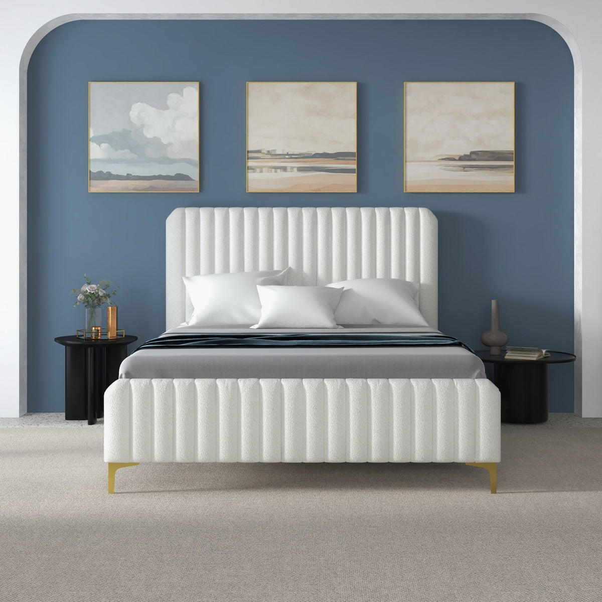 Valery - Queen Size Platform Bed - Cream
