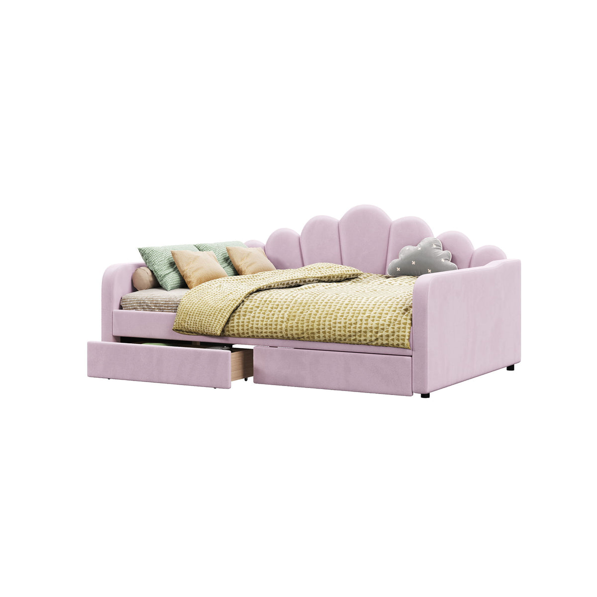 Shell Shaped Upholstered Daybed Frame With Slats