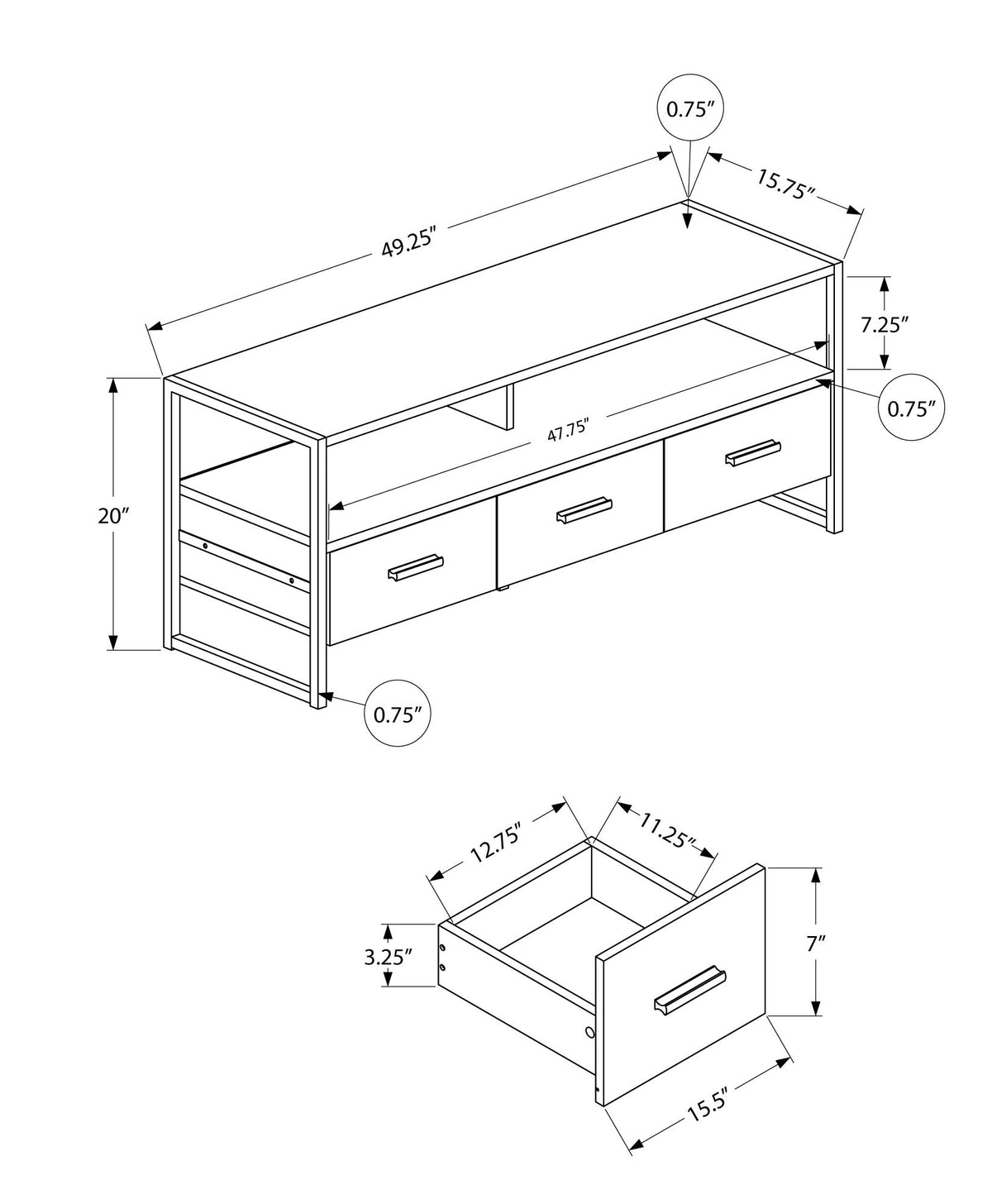 TV Stand, Console, Media Entertainment Center, Storage Drawers, Modern