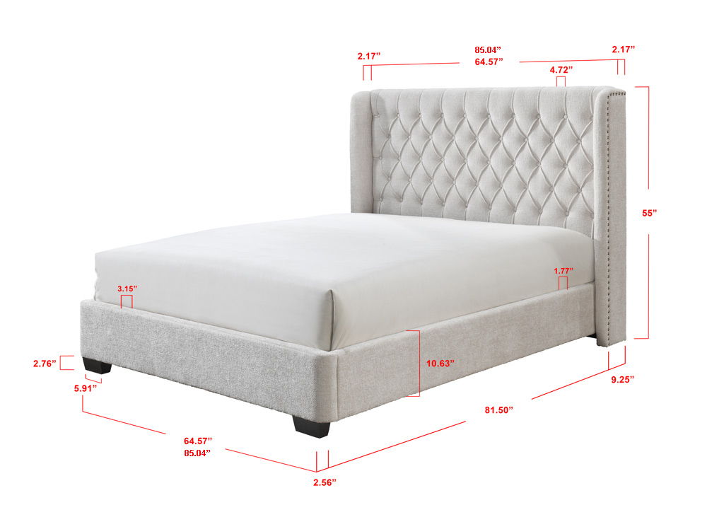 Daphne - Queen Bed - Light Gray Tweed