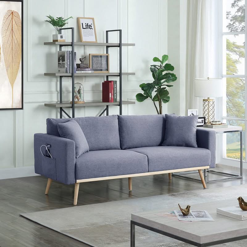 Easton - Fabric Sofa With USB Charging Ports Pockets And Pillows