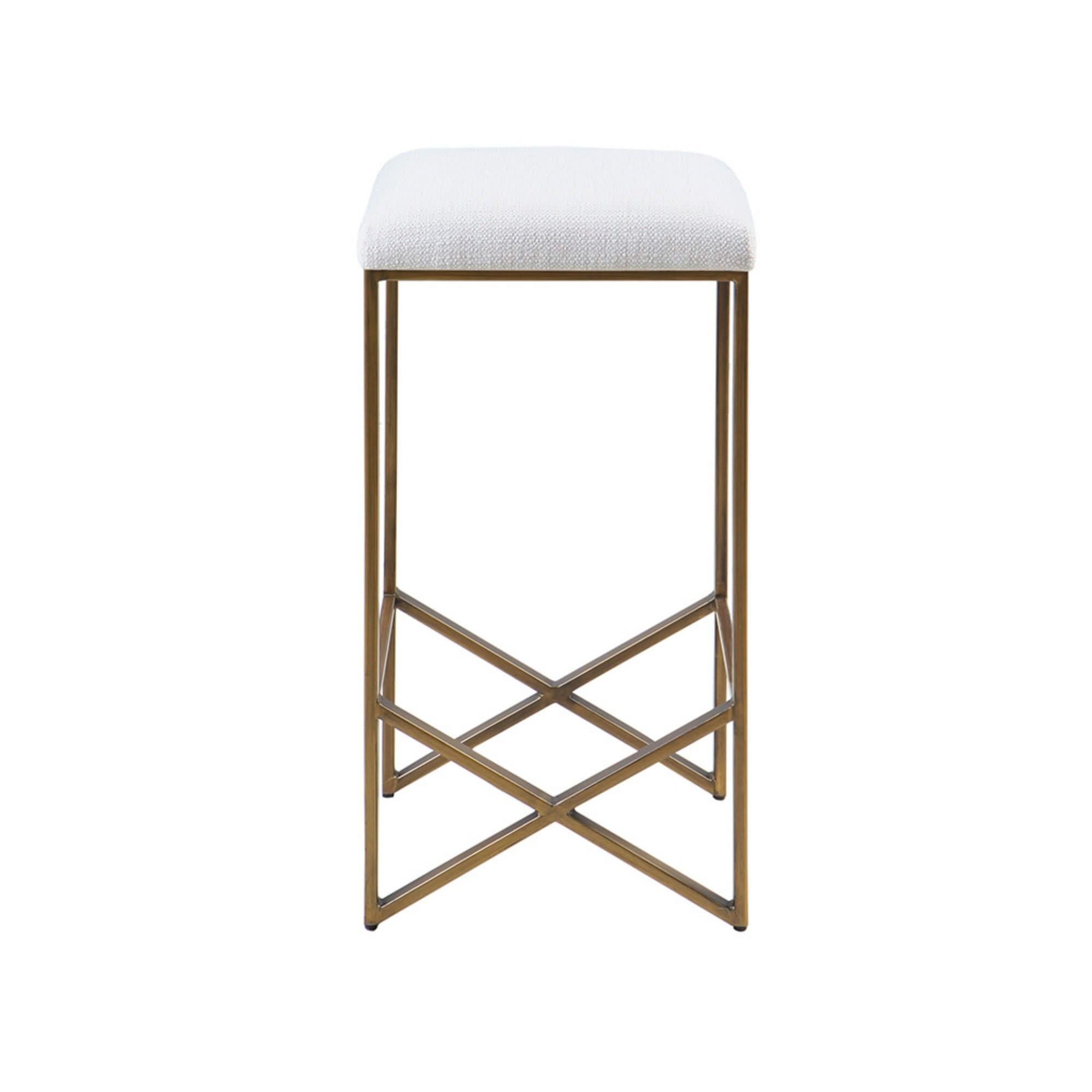 Backless Upholstered Counter Stool With Padded Seat - Ivory / Bronze