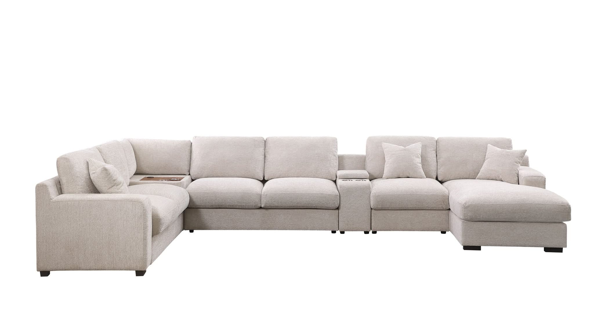 Celine - Fabric Corner Sectional Sofa With Right-Facing Chaise, Cupholders, And Charging Ports
