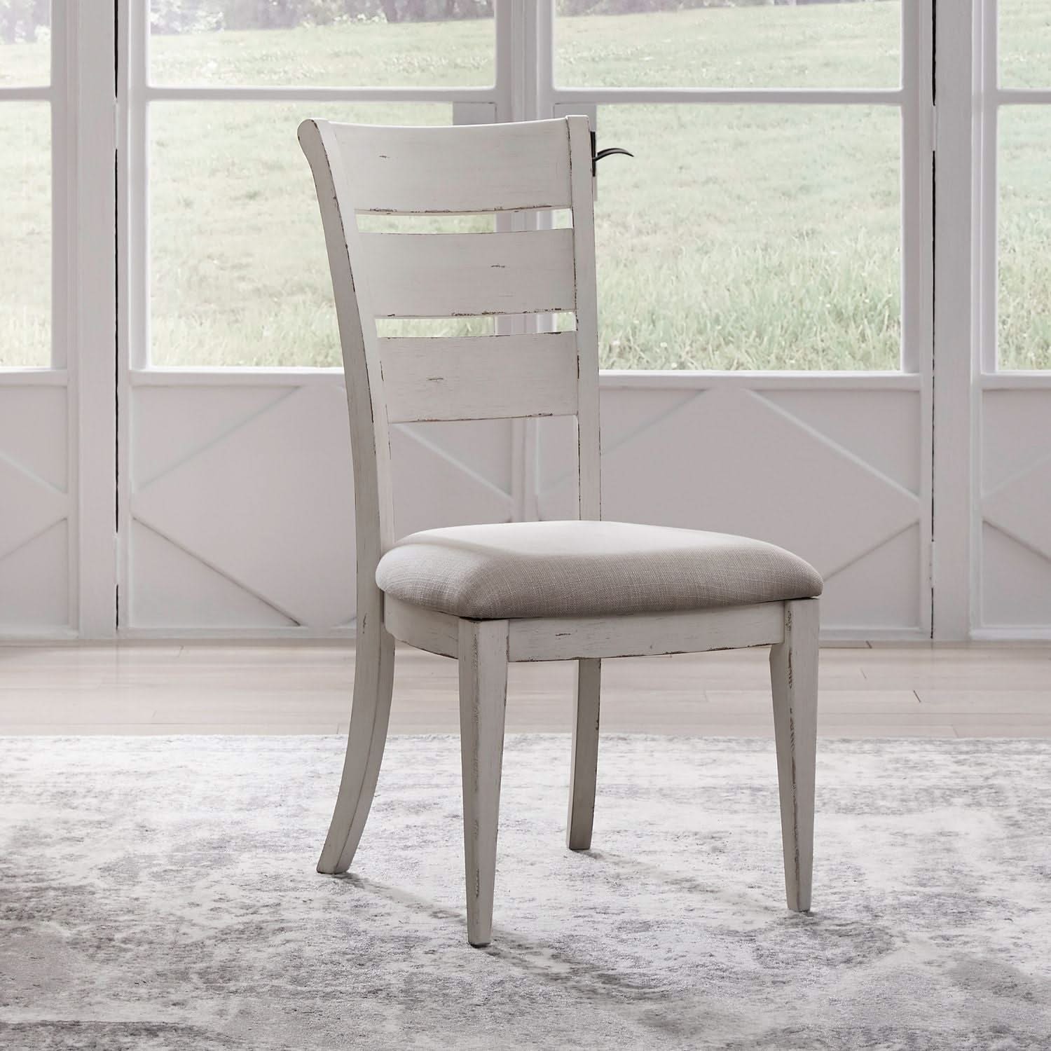 Backroads - Ladder Back Side Chair - Weathered White & Parchment