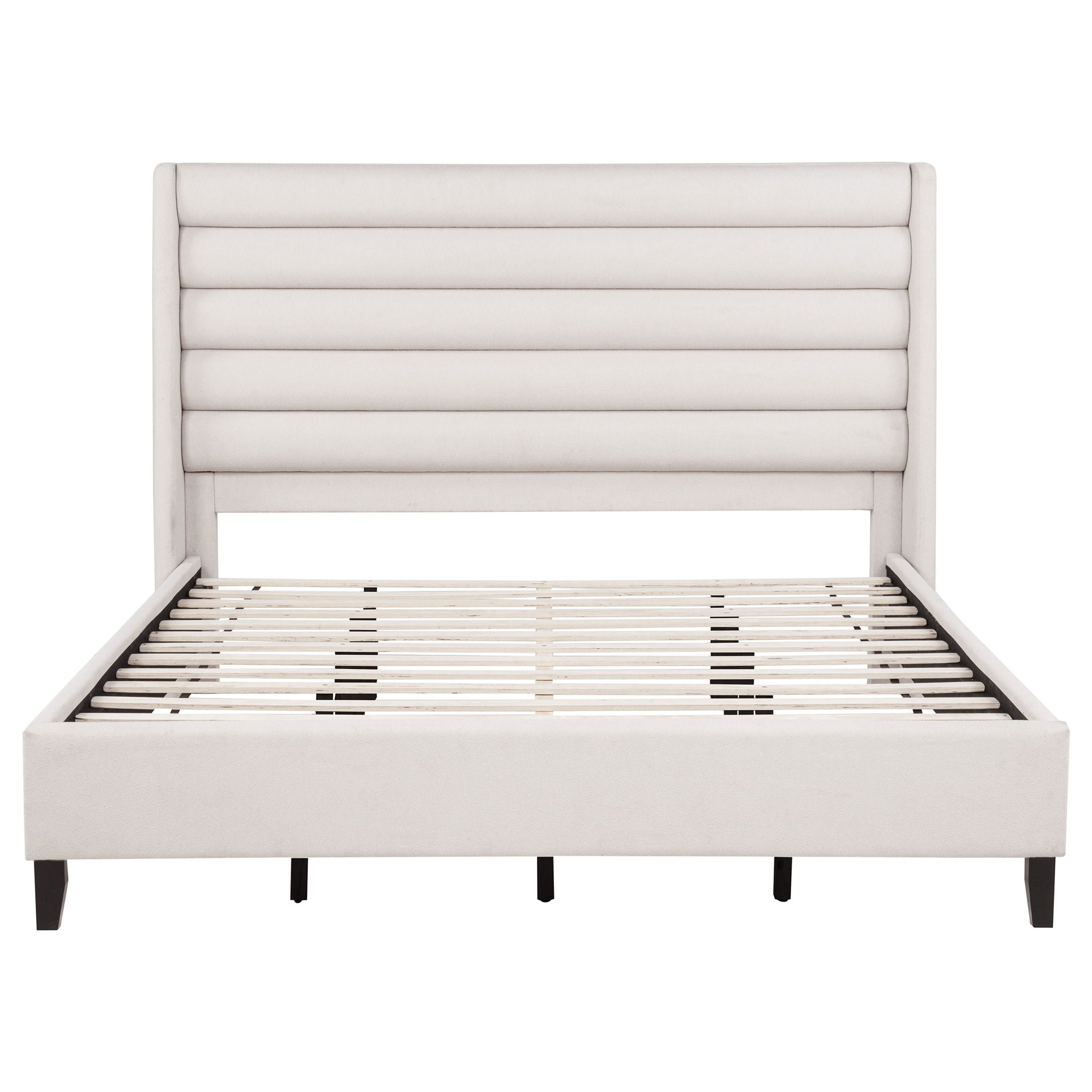 Leslie Upholstered Tufted Eastern King Wingback Platform Bed Beige
