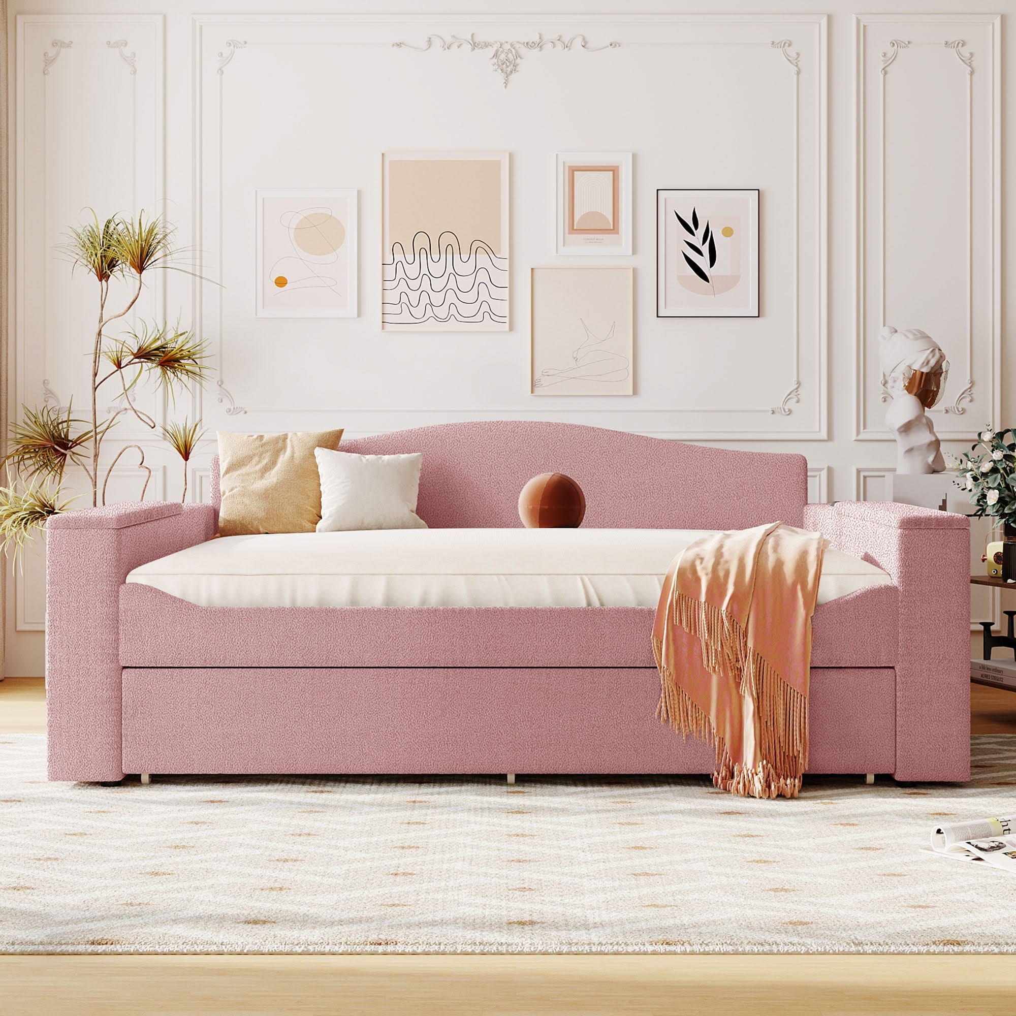 Upholstered Daybed With Storage Armrests, Trundle And Latest Integrated tooth Audio System