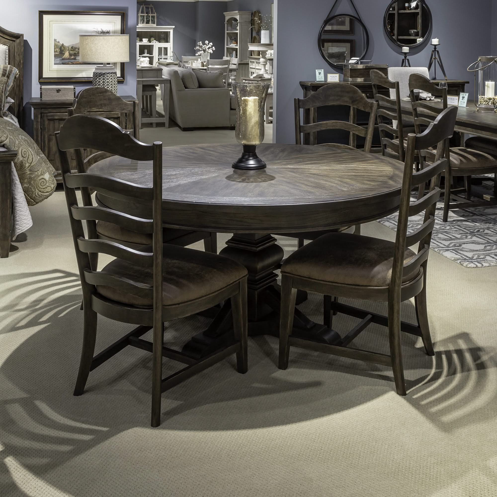 Paradise Valley - 5 Piece Pedestal Table Set - Saddle Brown
