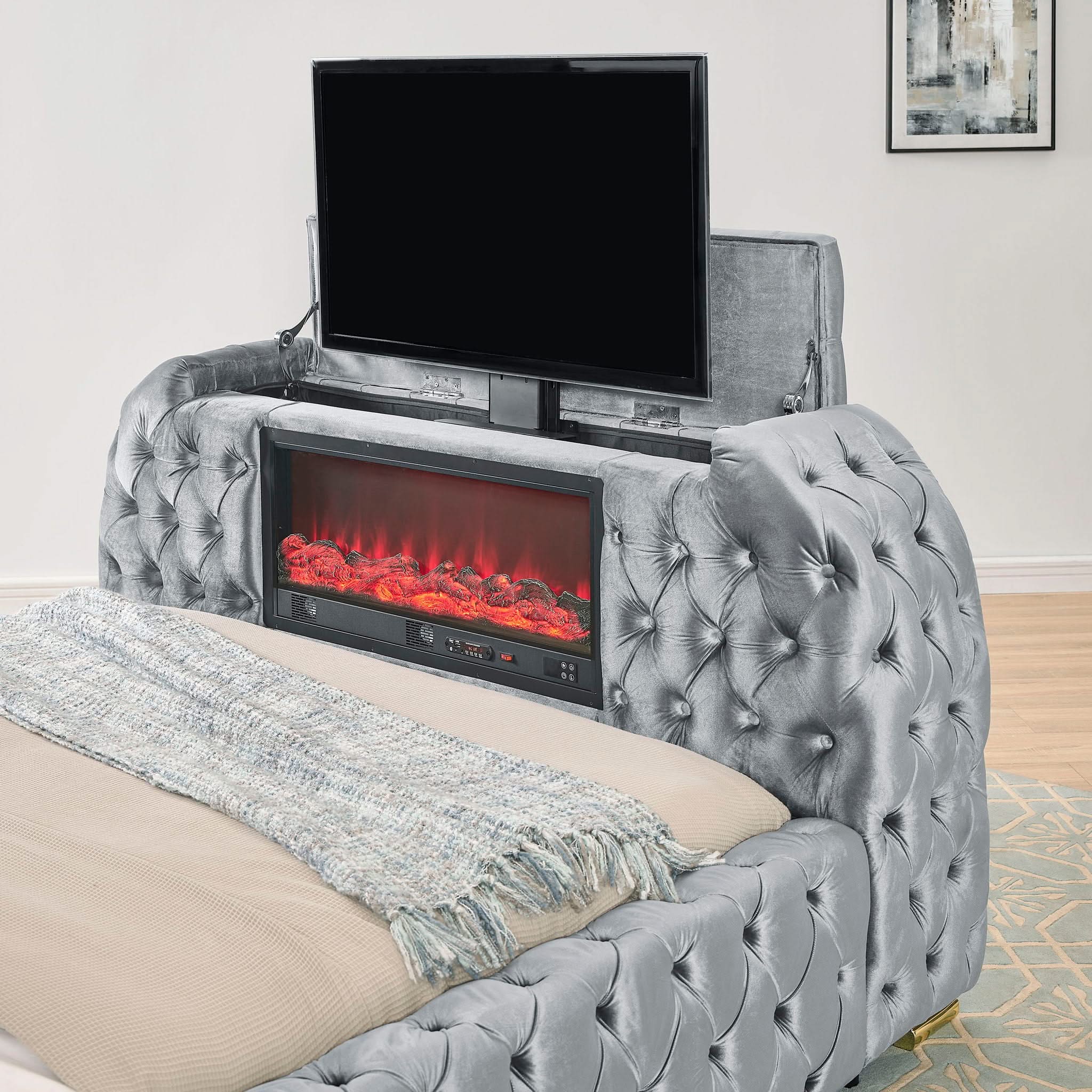 Natalia - King Upholstered Bed With Decking Board Set - Gray