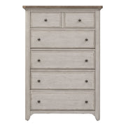 Farmhouse Reimagined - 5 Drawer Chest - Antique White / Chestnut Tops