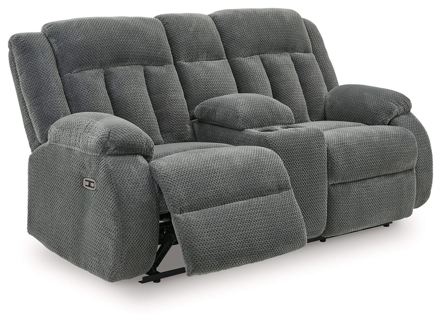 Observation - Double Reclining Power Loveseat With Console - Steel