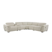 Dayana - Boucle Power Recliner Sectional Sofa For 5 People With Cupholder Console Adjustable Headrest - Beige