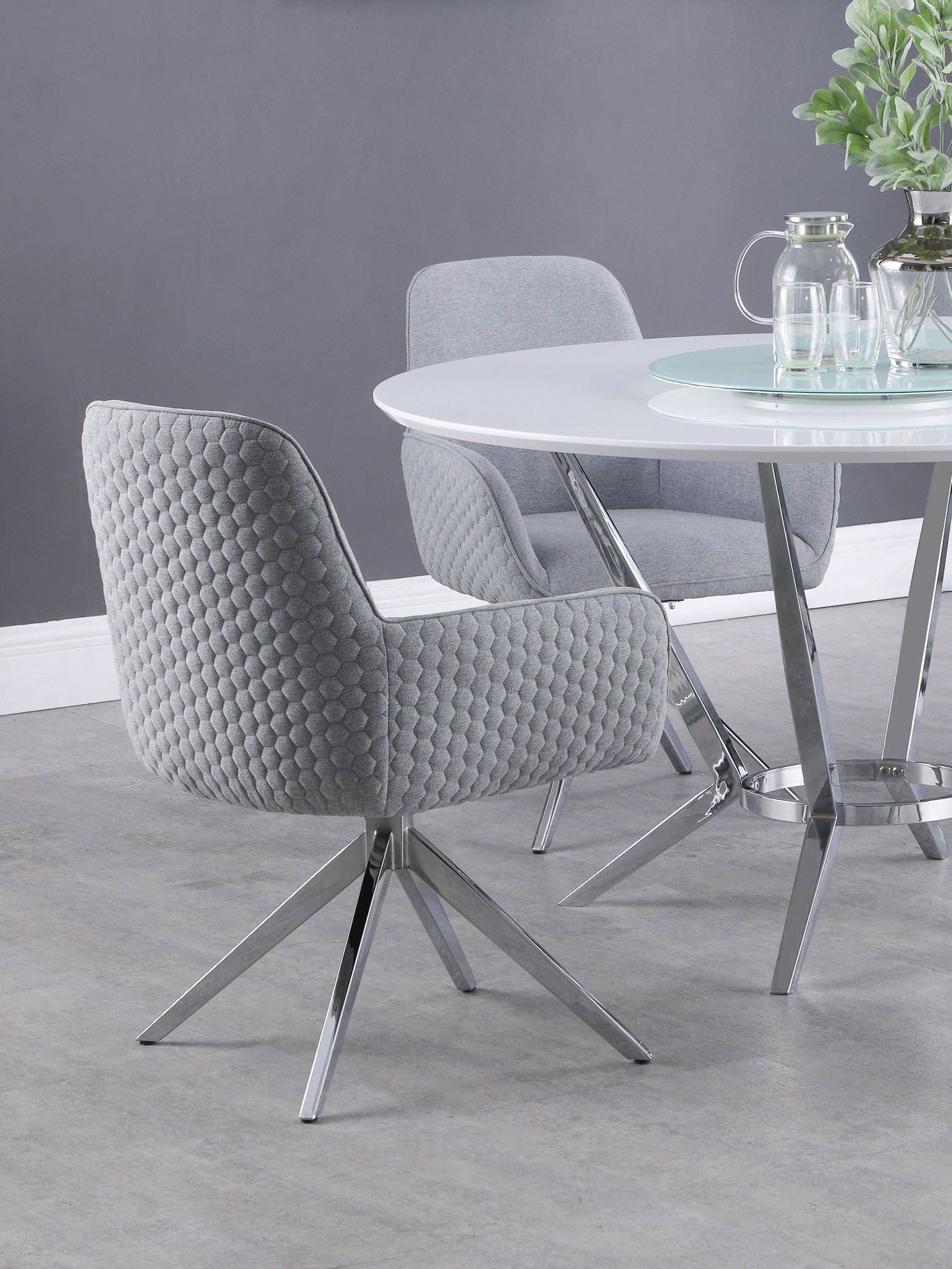Abby Fabric Upholstered Swivel Dining Arm Chair Light Grey