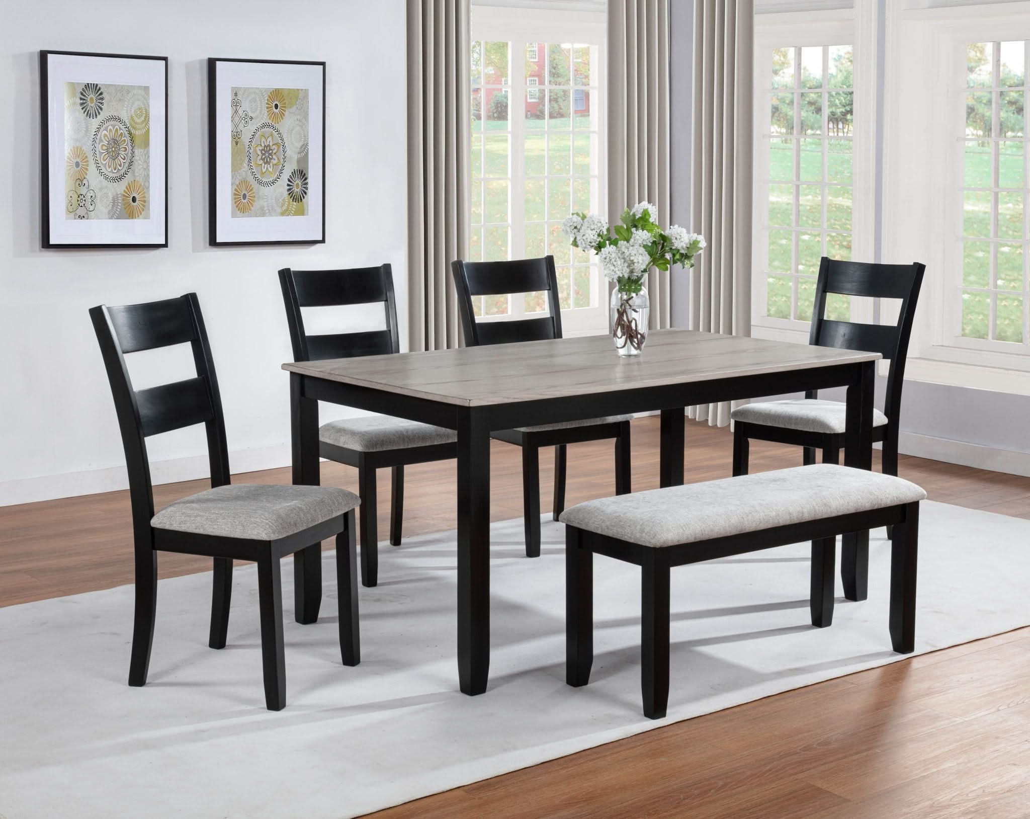 Lester - 6 Piece Dining Set With Bench - Light Gray