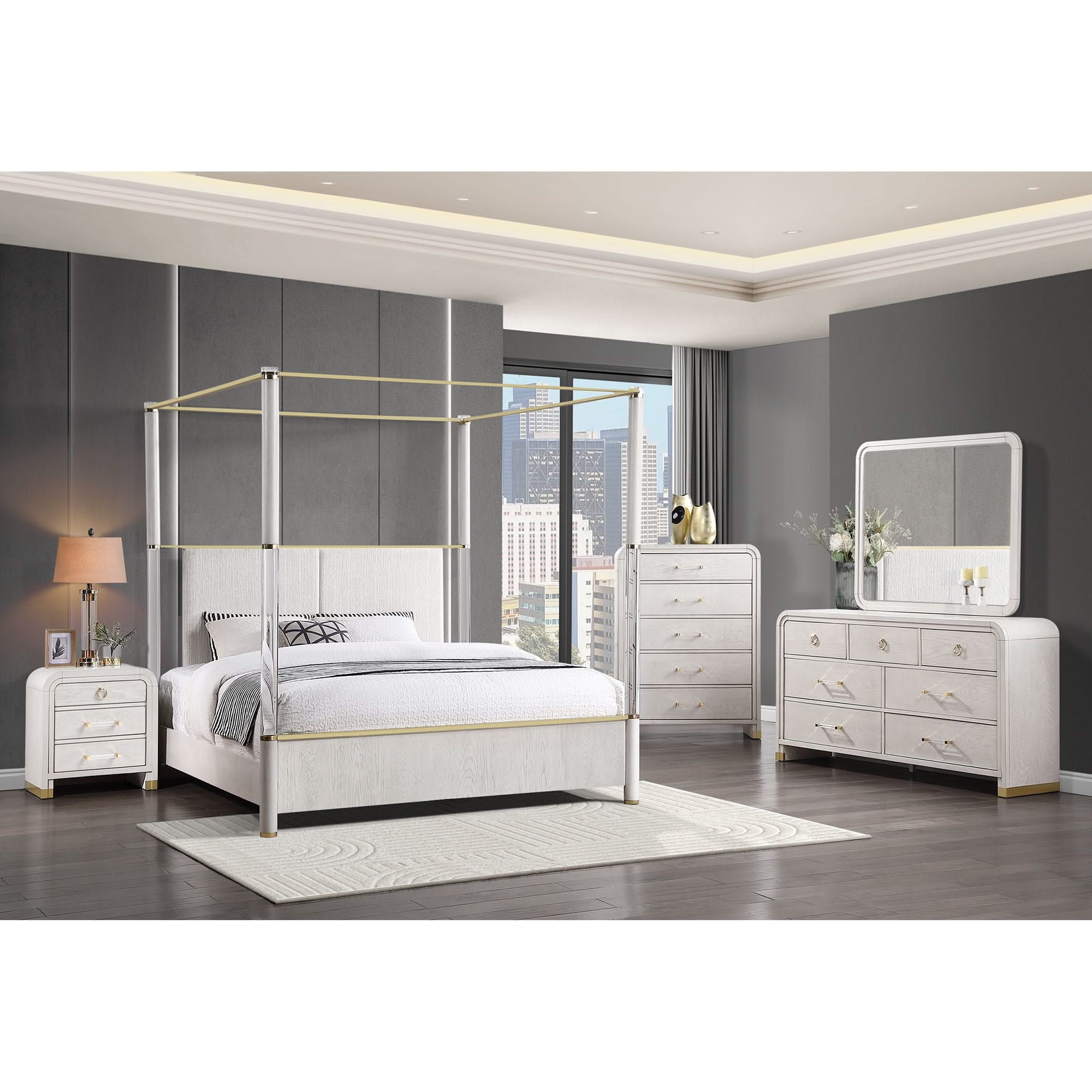 Malco - Nightstand With Spacious Drawer And Gold Metal Fluted Detailing - Black White