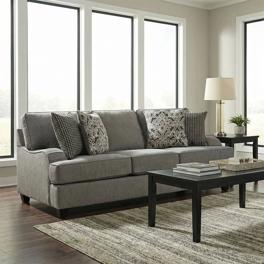 Room Package - Addison Grey Contemporary Sofa and Loveseat Living Room Package with Coffee Table Set & Rug