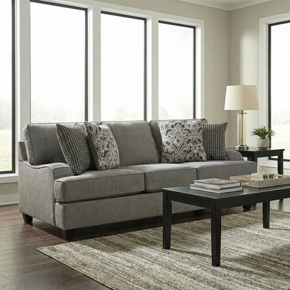 Addison Grey Contemporary Sofa with Flared Arms and Accent Pillows