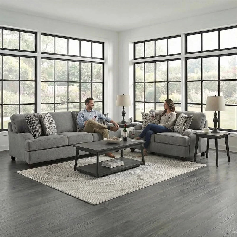 Addison Grey Contemporary Living Room Set with Accent Pillows