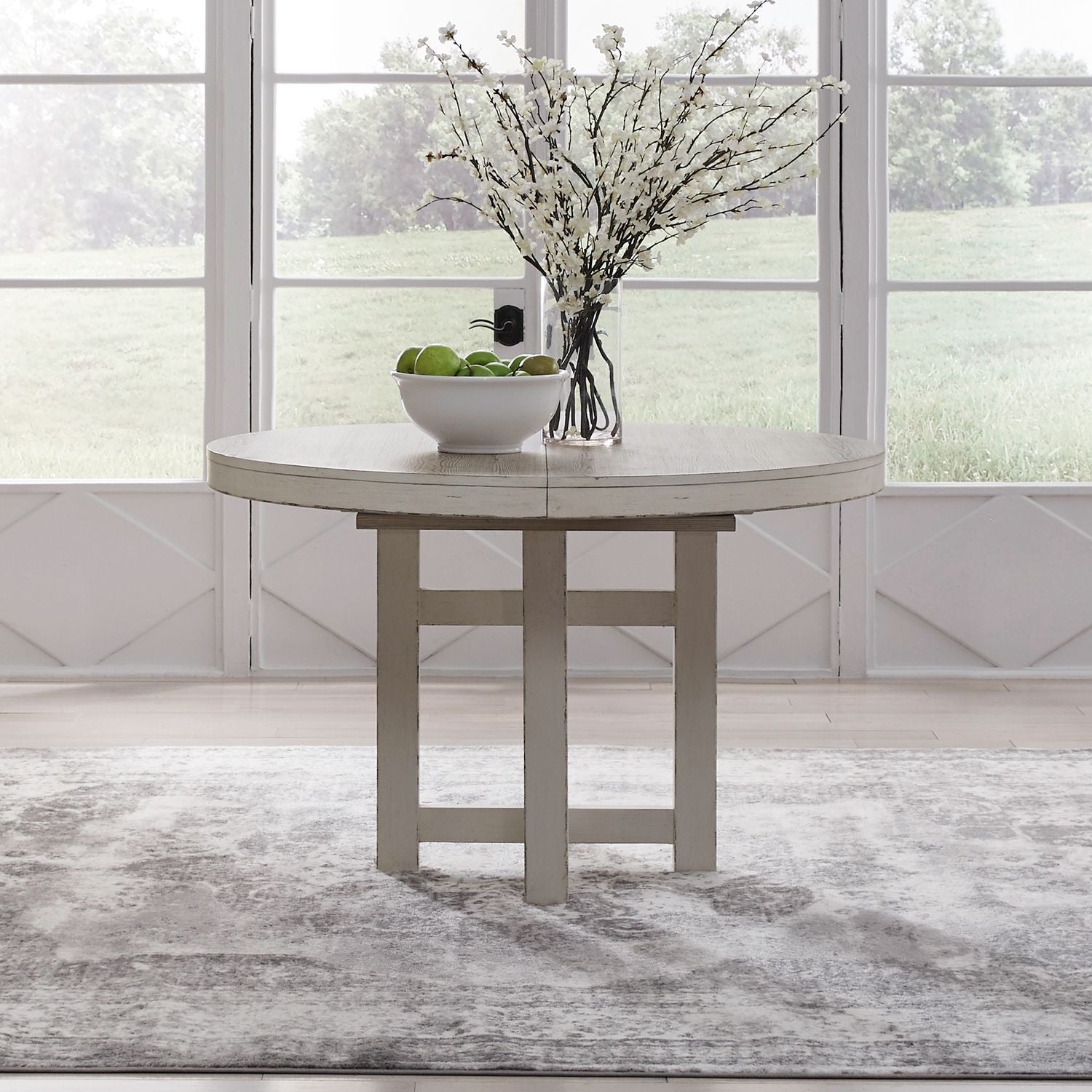 Backroads - Pedestal Table - Weathered White & Parchment