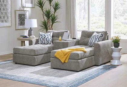 Aden Grey Contemporary 3PC Modular Media Sectional with Storage Console, USB Ports and Wireless Charging
